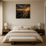 Muted Amber Desert Highway Motorcycle Garage Wall Art Canvas Print showcased in an elegant minimalist interior