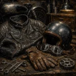 Antique Bronze Riding Gear Motorcycle Garage Wall Art Canvas Print