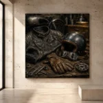Antique Bronze Riding Gear Motorcycle Garage Wall Art Canvas Print - Image 3