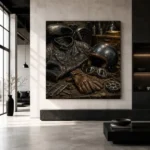 Antique Bronze Riding Gear Motorcycle Garage Wall Art Canvas Print - Image 5