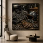 Antique Bronze Riding Gear Motorcycle Garage Wall Art Canvas Print - Image 6