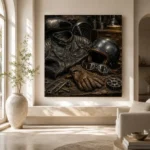 Antique Bronze Riding Gear Motorcycle Garage Wall Art Canvas Print - Image 8