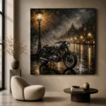 Brushed Silver Rainlit Boulevard Motorcycle Garage Wall Art Canvas Print - Image 6