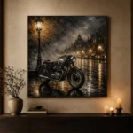 Brushed Silver Rainlit Boulevard Motorcycle Garage Wall Art Canvas Print - Image 7