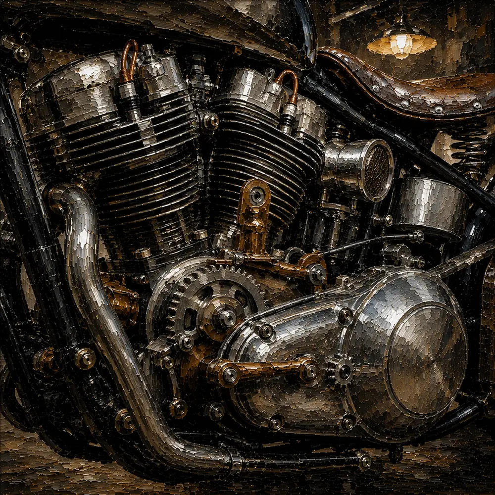 Brushed Chrome Engine Detail Motorcycle Garage Wall Art Canvas Print