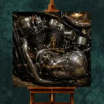 Brushed Chrome Engine Detail Motorcycle Garage Wall Art Canvas Print - Image 2