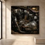 Brushed Chrome Engine Detail Motorcycle Garage Wall Art Canvas Print - Image 3