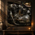 Brushed Chrome Engine Detail Motorcycle Garage Wall Art Canvas Print - Image 4