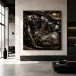 Brushed Chrome Engine Detail Motorcycle Garage Wall Art Canvas Print - Image 5