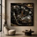 Brushed Chrome Engine Detail Motorcycle Garage Wall Art Canvas Print - Image 6