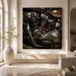 Brushed Chrome Engine Detail Motorcycle Garage Wall Art Canvas Print - Image 8