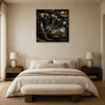 Brushed Chrome Engine Detail Motorcycle Garage Wall Art Canvas Print showcased in an elegant minimalist interior