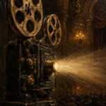 Golden Vintage Projector Film Reel Wall Art Canvas Print