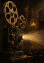 Golden Vintage Projector Film Reel Wall Art Canvas Print