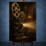 Golden Vintage Projector Film Reel Wall Art Canvas Print - Image 2