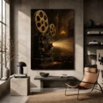 Golden Vintage Projector Film Reel Wall Art Canvas Print - Image 3