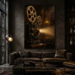 Golden Vintage Projector Film Reel Wall Art Canvas Print - Image 4