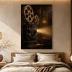 Golden Vintage Projector Film Reel Wall Art Canvas Print - Image 6