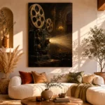 Golden Vintage Projector Film Reel Wall Art Canvas Print - Image 8