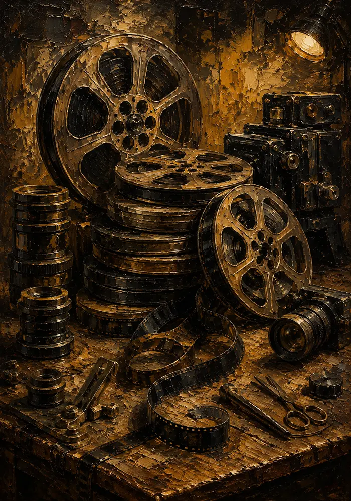 Antique Editing Table Film Reel Wall Art Canvas Print