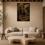 Antique Editing Table Film Reel Wall Art Canvas Print presented in a sophisticated home setting