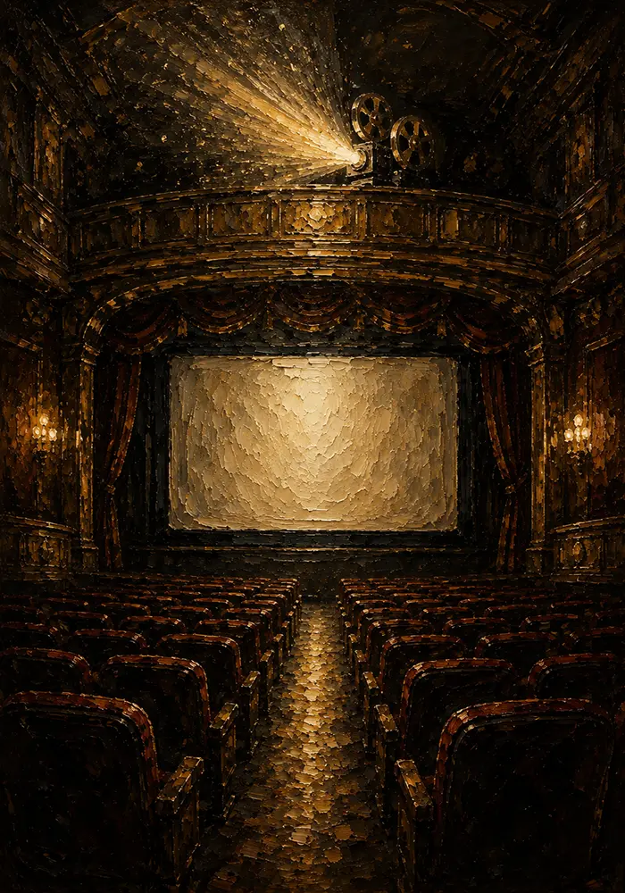 Golden Theater Interior Film Reel Wall Art Canvas Print