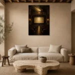Golden Theater Interior Film Reel Wall Art Canvas Print presented in a sophisticated home setting