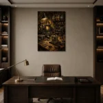 Antique Copper Editing Studio Film Reel Wall Art Canvas Print displayed in a contemporary gallery-inspired room