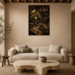Antique Copper Editing Studio Film Reel Wall Art Canvas Print presented in a sophisticated home setting