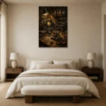 Antique Copper Editing Studio Film Reel Wall Art Canvas Print showcased in an elegant minimalist interior