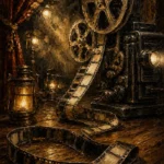 Golden Cinematic Still Life Film Reel Wall Art Canvas Print