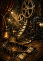Golden Cinematic Still Life Film Reel Wall Art Canvas Print