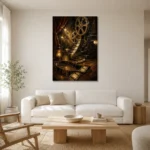 Golden Cinematic Still Life Film Reel Wall Art Canvas Print styled in a refined neutral interior