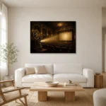 Golden Vintage Cinema Film Reel Wall Art Canvas Print styled in a refined neutral interior