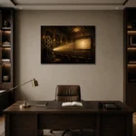 Golden Vintage Cinema Film Reel Wall Art Canvas Print displayed in a contemporary gallery-inspired room