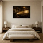 Golden Vintage Cinema Film Reel Wall Art Canvas Print showcased in an elegant minimalist interior