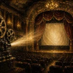 Golden Historic Theater Film Reel Wall Art Canvas Print
