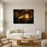 Golden Historic Theater Film Reel Wall Art Canvas Print styled in a refined neutral interior