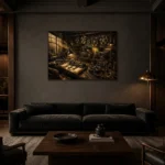 Refined Analog Workshop Film Reel Wall Art Canvas Print shown in a warm modern interior