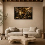 Panoramic Cinematic Craft Film Reel Wall Art Canvas Print presented in a sophisticated home setting