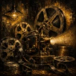 Golden Brass Projector Film Reel Wall Art Canvas Print