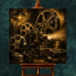 Golden Brass Projector Film Reel Wall Art Canvas Print - Image 2