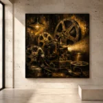 Golden Brass Projector Film Reel Wall Art Canvas Print - Image 3