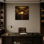 Grand Historic Theater Film Reel Wall Art Canvas Print displayed in a contemporary gallery-inspired room