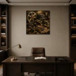 Bronze Cinema Archive Film Reel Wall Art Canvas Print displayed in a contemporary gallery-inspired room