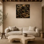 Bronze Cinema Archive Film Reel Wall Art Canvas Print presented in a sophisticated home setting