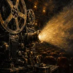 Golden Projector Beam Film Reel Wall Art Canvas Print