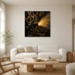 Golden Projector Beam Film Reel Wall Art Canvas Print styled in a refined neutral interior