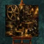 Golden Unfurling Cinema Film Reel Wall Art Canvas Print - Image 2