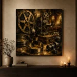 Golden Unfurling Cinema Film Reel Wall Art Canvas Print - Image 7